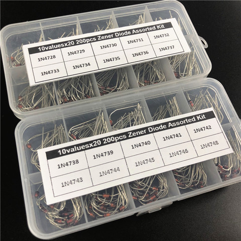 Kit electrónico de diodo Zener, surtido de diodos Zener, 20 valores, x20, 400 Uds., 1N4728 ~ 1N4748 1 W DO-41 con 2 cajas de almacenamiento ► Foto 1/6
