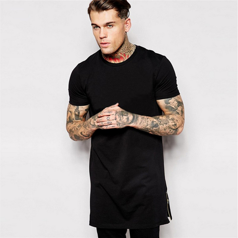 De los hombres de la moda Hip Hop camisetas camiseta de lado Zip Camiseta Hombre Grande y larga T camisa blanca ropa negra ropa de calle Top camisetas 50 ► Foto 1/1