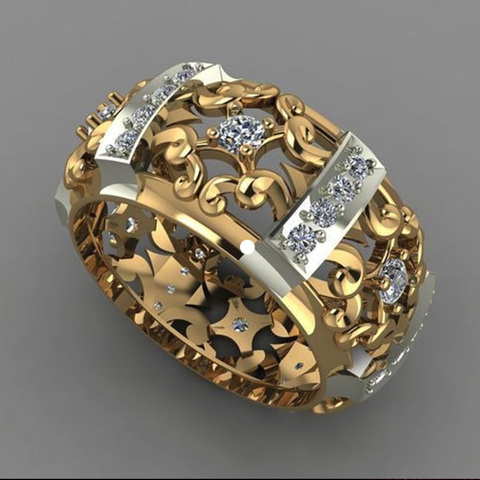 Huitan 2022 nuevo anillo de fuerza étnica moda Color oro banda con huecos geométrica cúbica Zircon piedra anillo de compromiso de Venta caliente ► Foto 1/5