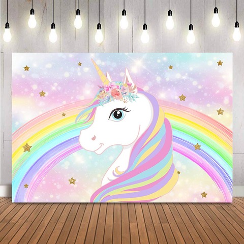 Fondo de unicornio arcoíris para cumpleaños, Fondo de foto con purpurina para baby shower, suministros de fiesta de cumpleaños ► Foto 1/6