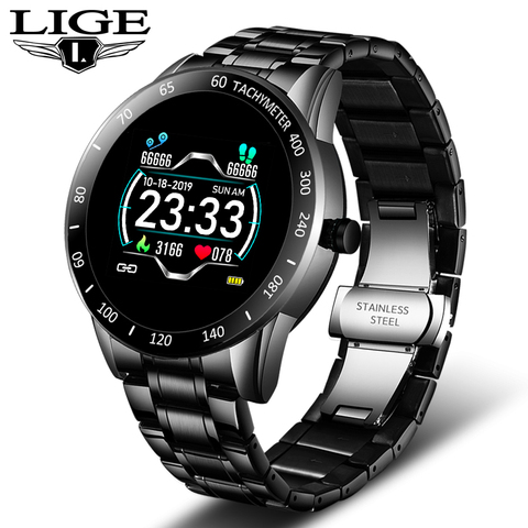 Reloj inteligente con banda de acero LIGE para hombres, Monitor de pulso, presión arterial, deporte, multifunción, rastreador de acondicionamiento físico, reloj inteligente resistente al agua ► Foto 1/6