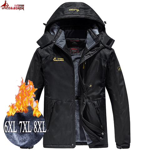 Chaqueta de invierno de talla grande para hombre, abrigo grueso resistente al viento, impermeable, forro de lana, esquí, nieve, abrigo con capucha, Parka, 6XL, 7XL, 8XL ► Foto 1/6