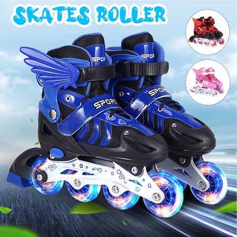 Patines de ruedas ajustables para niños, conjunto completo de patines en línea para niños, conjunto combinado de 4 ruedas, Flash, zapatos de regalo ► Foto 1/6