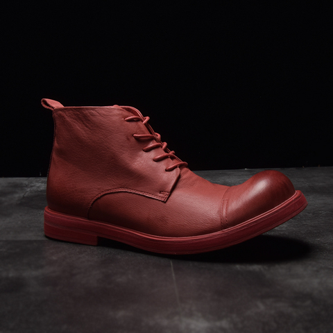 Botines de piel auténtica informales para hombre, botas de estilo Chelsea de cabeza redonda, Retro, color rojo, para Otoño e Invierno ► Foto 1/5