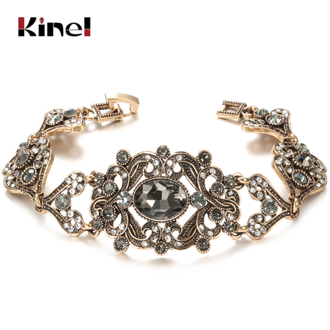 Kinel de lujo-pulsera de novia étnica de cristal gris para mujer, brazalete de oro antiguo bohemio, flores huecas para fiesta en la playa, joyería Vintage ► Foto 1/6