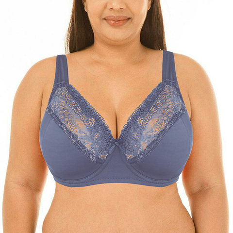 Sujetador de talla grande de encaje para mujer, Bralette de copa completa Con aros, lencería 40 42 44 46 48 50 D E F FF G Cup ► Foto 1/6