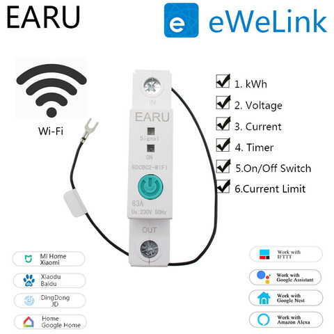 Medidor de consumo de energía inteligente, interruptor de tiempo, temporizador, relé, voltímetro para hogar inteligente, 1P Din, WIFI, kWh ► Foto 1/6