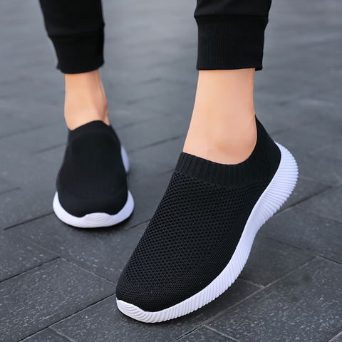 Zapatillas de deporte con plataforma de malla transpirable para mujer, zapatos informales suaves sin cordones, para correr, de talla grande 43 ► Foto 1/6