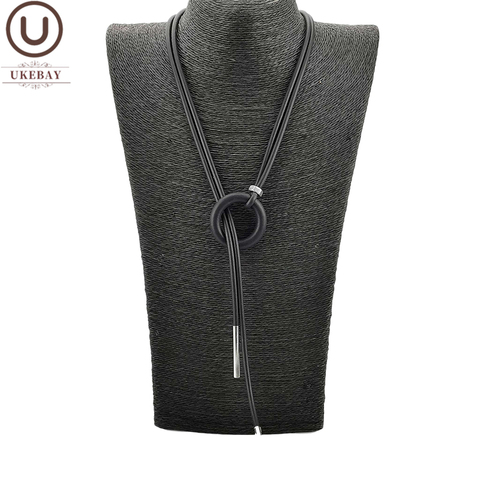 UKEBAY-collar con colgante sencillo para mujer, cadena larga ajustable, joyería de goma, cuerda negra, joyería Bohemia, combina con ropa ► Foto 1/6