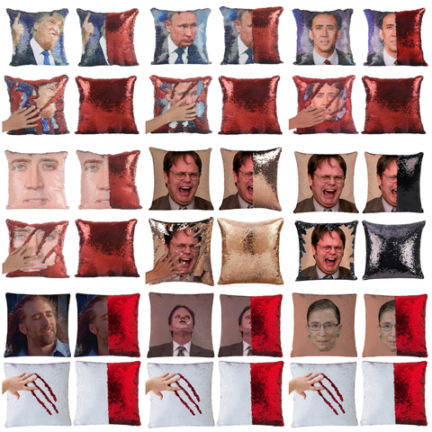 Super brillante Trump mágica Reversible almohadas con lentejuelas caso Rainn Wilson mágico Nicolas Cage amortiguador cubierta decorativa sofá cama ► Foto 1/1