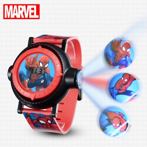 Relojes digitales con diseño de dibujos animados para niños y niñas, relojes de proyección con diseño de Spiderman, reloj con pantalla LED de héroes de MARVEL ► Foto 1/6