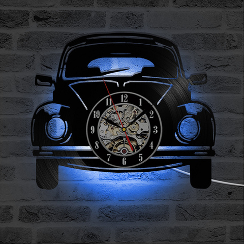 Forma de coche Reloj de pared LED de diseño moderno 3D colgante decorativo relojes con 7 colores iluminación LED de pared reloj decoración de casa en silencio ► Foto 1/6