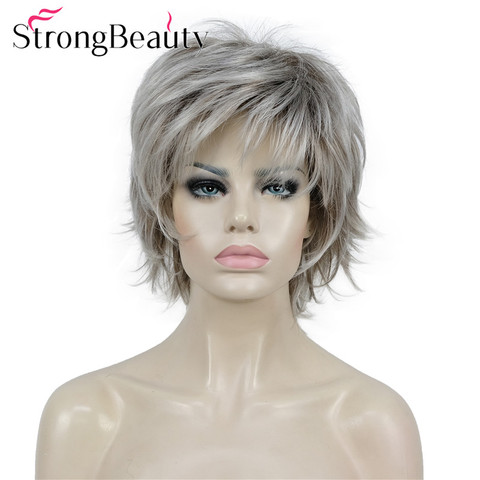 StrongBeauty ondulado corto mullido en capas pelucas de corte peluca sintética con flequillo muchos colores ► Foto 1/6