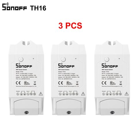 SONOFF-interruptor inteligente TH16 Wifi, control de temperatura y humedad, compatible con DS18B20/AM2301/Si7021/AL560, para casa inteligente, 3 uds., venta al por mayor ► Foto 1/6