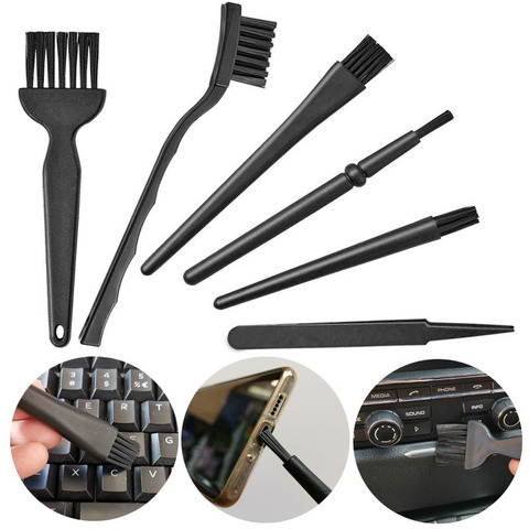 Brochas de nailon antiestáticas para limpieza del hogar, Kit de cepillo de teclado de plástico negro, pequeño y práctico, 6 en 1 ► Foto 1/6