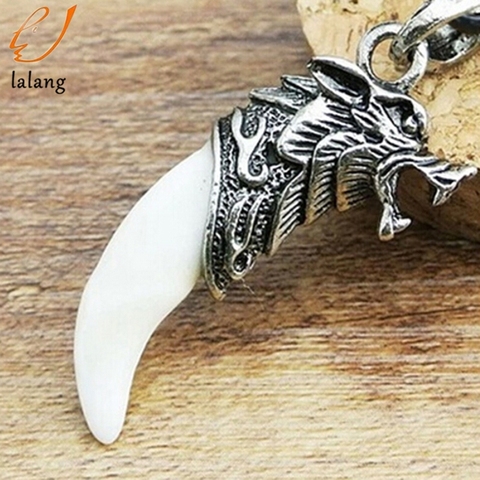 Collar de colmillo de lobo colgante con forma de diente de lobo para hombre, colgante de aleación de dragón, Gargantilla, regalo de joyería ► Foto 1/6