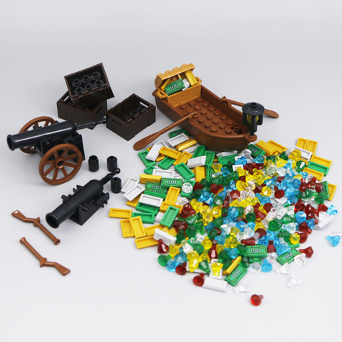 Gema de joyería del Tesoro de Bloques de construcción de ciudad, cofre de Barco Pirata, Cannon, barco, Mini figuras de juguete de bloques compatibles con lego ► Foto 1/6