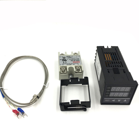 Termostato Digital PID, controlador de temperatura digital REX-C100 salida SSR + relé SSR 40A + Sonda de termopar K ► Foto 1/6