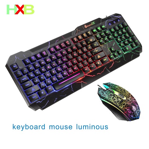Conjunto de teclado y ratón con cable USB para Gaming, Kit de ratón RGB LED luminoso, impermeable, juego de teclado mágico para PC ► Foto 1/6