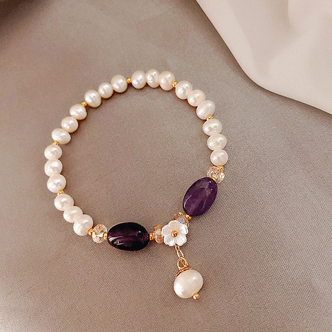 Pulsera de perlas naturales de agua dulce para mujer, pulseras de cuentas de piedra Natural, joyería barroca, pulsera de perlas de flores para mejor amiga ► Foto 1/6