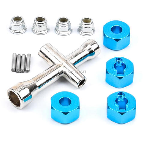 De aluminio de 12mm rueda con buje adaptadores 7mm de espesor M4 reborde tuercas de seguridad Cruz llave inglesa para Traxxas 1/10 estampida barra 4x4 RC Coche ► Foto 1/6