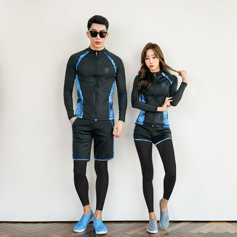 Traje de baño de manga larga con cremallera frontal para hombre, Rashguard, traje de baño de cuerpo completo para buceo, Surf, trajes para esnórquel, mujer, 5 uds, Yoga, Fitness, traje de corredor ► Foto 1/6