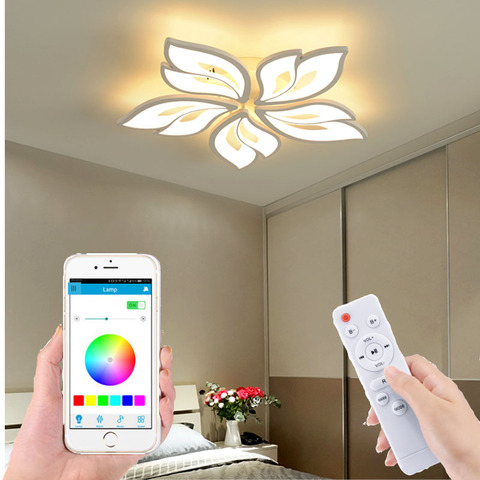 Iluminación directa de fábrica, control remoto moderno para dormitorio, lámpara LED inteligente para sala de estar, lámpara de techo blanca con flores, luces acrílicas para hotel ► Foto 1/6