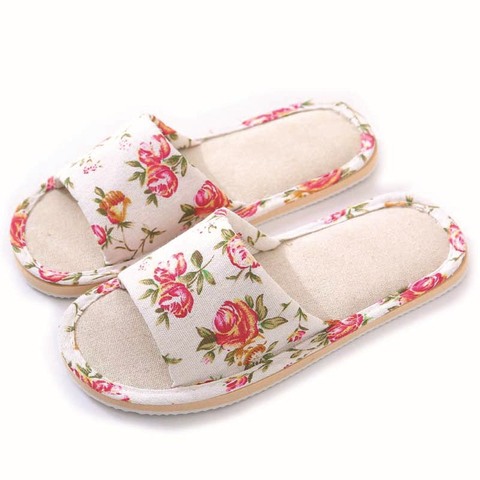 Primavera y otoño de las mujeres Zapatillas de casa piso interior suave par Pantufla de lino ligero Unisex zapatos dormitorio señoras Lino Flip Flops ► Foto 1/6