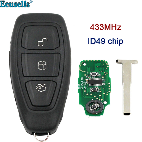 Mando a distancia inteligente con 3 botones, 433MHz, con Chip ID49, para Ford Kuga Fiesta 2016 +, llave de emergencia, KR5876268 ► Foto 1/6