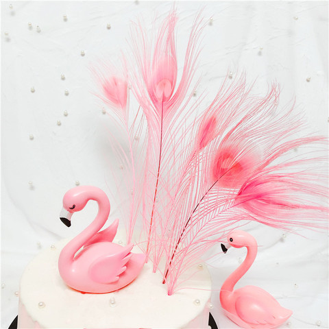Rosa pluma de pavo real pelo flamencos Topper para tarta de feliz cumpleaños Pavo Real Toppers de Cupcake de cumpleaños de decoración de la boda ► Foto 1/6