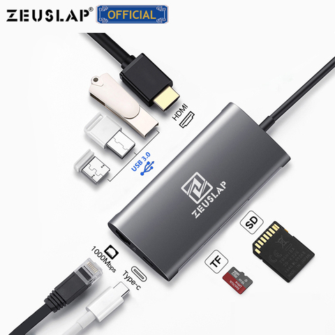 ZEUSLAP USB3.0 HUB USB C a HDMI RJ45 Thunderbolt 3 adaptador para MacBook Samsung Galaxy S9 Huawei Mate 10 P20 pro tipo C HUB ► Foto 1/6