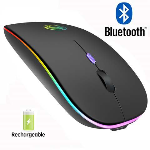 Ratón inalámbrico RGB con Bluetooth, dispositivo silencioso recargable y ergonómico, retroiluminado con LED, óptico, USB, para ordenador y portátil ► Foto 1/6