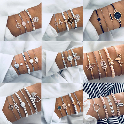 KSRA-Conjunto de pulseras bohemias para mujer, Mapa de estrellas de conchas, corazón de piña de loto, cuentas de piedra Natural, pulsera de cadena, joyería Bohemia 2022 ► Foto 1/6