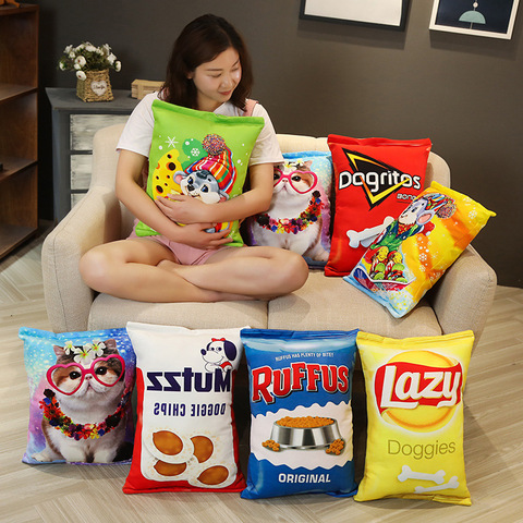 Almohada de felpa de Snacks realistas para perro y gato de simulación, creativa, comida, patatas fritas, galleta, comida realista, cojín para aperitivos, accesorios de regalo ► Foto 1/6