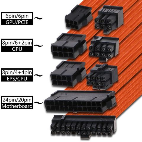 Cable de extensión básico de 30/40cm para PC GPU, Cable de alimentación para CPU, 24 Pines, 6 + 2 pines, 6 pines, 4 + 4 pines, conector de ordenador ► Foto 1/6