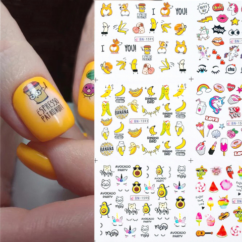 12 Uds de dibujos animados lindo uñas calcomanías para agua adhesivos de fruta de plátano carácter ransfer Slider arte de uñas manicura tatuaje de envuelve 2022 nuevo ► Foto 1/6