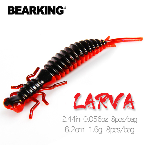 BEARKING Larva suave señuelos 6,2 cm 1,6g 8 unids/bolsa pesca Artificial de silicona bajo Pike Minnow Swimbait Jigging de cebos gusano ► Foto 1/6