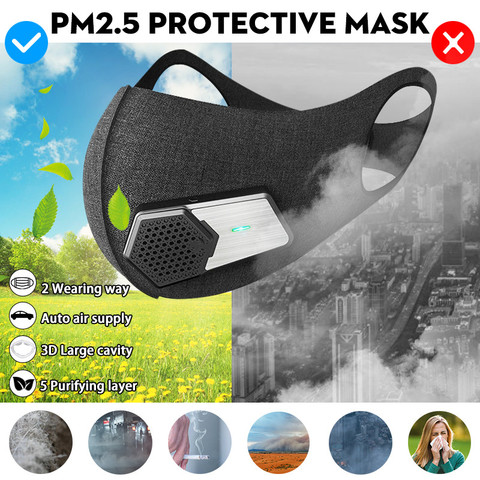 Máscara facial eléctrico inteligente, purificador de aire, Anti polvo, contaminación, suministro de aire fresco pm2.5 con válvula de respiración, coche de salud Personal ► Foto 1/5