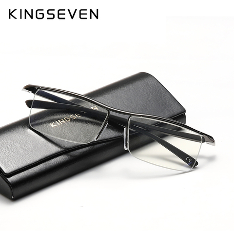 KINGSEVEN-gafas ópticas antideslizantes para hombre, anteojos Aleación Azul con montura ultraliviana cuadrada para miopía, graduadas, de silicona ► Foto 1/6