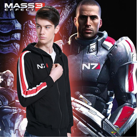Mass Effect sudaderas con capucha hombres Anime cremallera sudadera masculina chándal Cardigan chaqueta Casual con capucha Hoddies Fleece Jacket N7 disfraz ► Foto 1/6