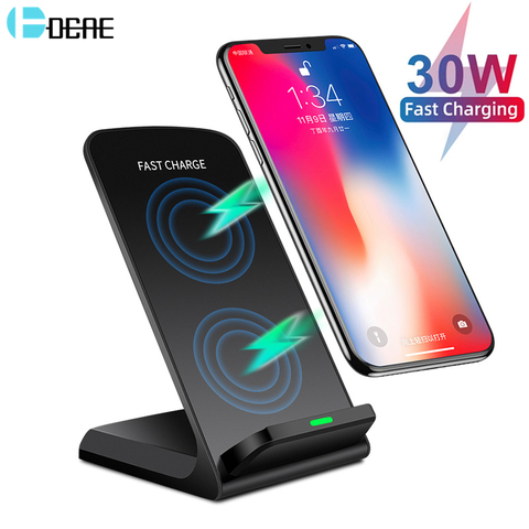 Estación de carga inalámbrica Qi para teléfono móvil, soporte de carga rápida de 30W para iPhone 12 11 Pro Max Mini XS XR X 8 Samsung S20 S10 S9 ► Foto 1/6