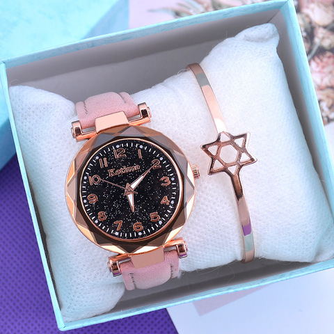 Reloj de pulsera con cielo estrellado para mujer, pulsera femenina romántica e informal, a la moda, Cuero Simple ► Foto 1/6