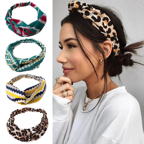 Diadema Floral para mujer, accesorios para el cabello, lazo anudado con Cruz de leopardo, banda para el pelo de gasa, tocado bohemio, Aro para la cabeza ► Foto 1/6