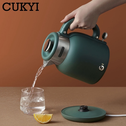 CUKYI-hervidor de agua eléctrico de 1.5L para el hogar, Caldera de agua de acero inoxidable Retro, calentador de café, olla de té, termostato de preservación del calor ► Foto 1/4