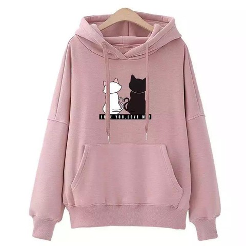 Sudadera con capucha de manga larga para Mujer, ropa de calle con capucha Harajuku, Sudadera con estampado de gato, otoño ► Foto 1/6