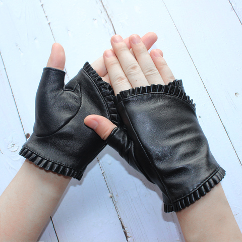 Bickmods-guantes sin dedos de piel de oveja para mujer, guantes negros de alta calidad para conducir al aire libre, para primavera y otoño, 2022 ► Foto 1/6