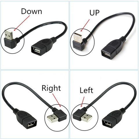 Extensión de Cable USB de 90 grados, adaptador de Cable macho A hembra de arriba abajo en ángulo izquierdo-derecho USB 2,0 tipo A M/F, Cable adaptador de extensión ► Foto 1/4