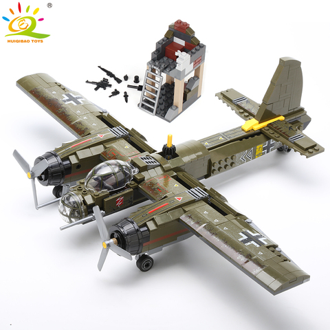 HUIQIBAO-bloques de construcción de avión militar de bombardero para Ju-88, helicóptero del ejército WW2, bloques de modelismo de soldado, juguete para niños, 559 Uds. ► Foto 1/6