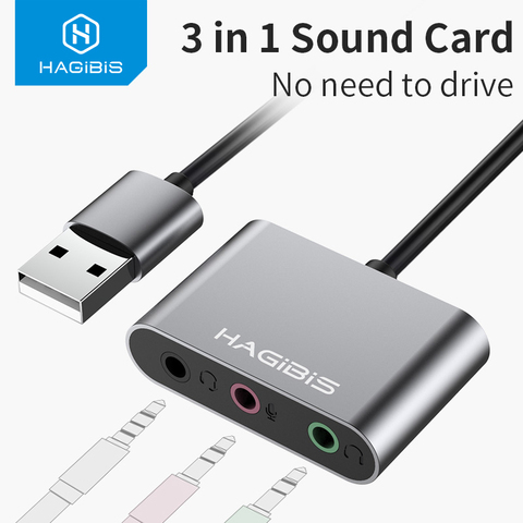 Convertidor de tarjeta de sonido externa habilis, adaptador USB con 3 puertos, convertidor para auriculares, micrófono para PC, portátil y Adaptador de Audio ► Foto 1/6