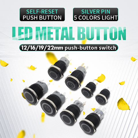 Pestillo momentáneo de acero inoxidable, interruptor de botón de metal impermeable, 12/16/19/22mm, 24V, 12V, 220V, Led iluminado ► Foto 1/5